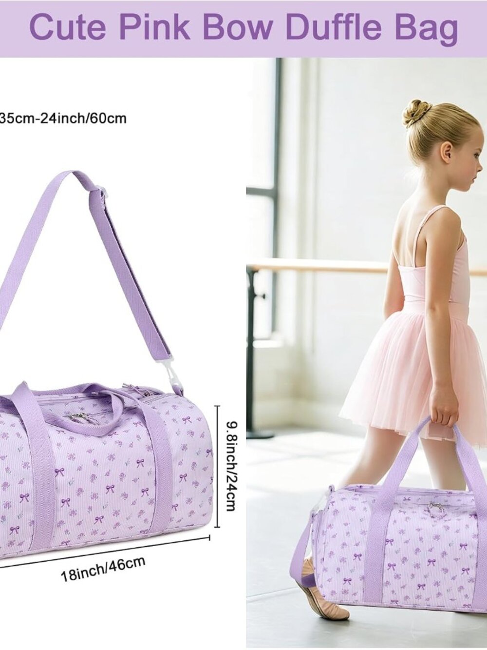 Duffle Bag for Gym Sports Women Girls Workout Travel Bag Weekender with Shoe Com - Picture 3 of 9